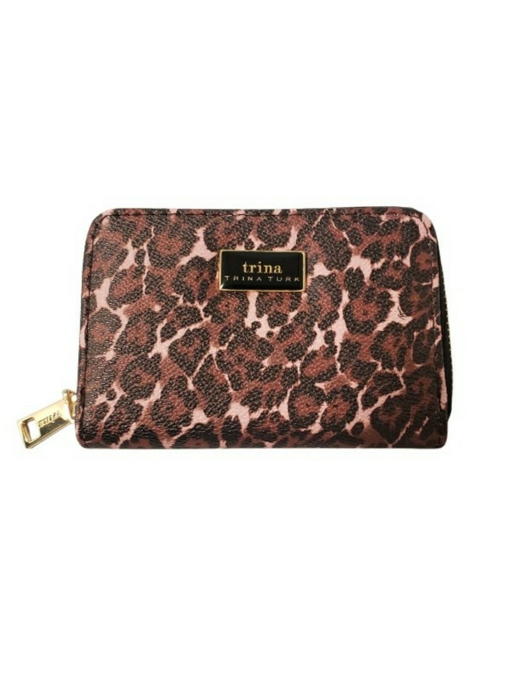Trina Turk Rose Leopard Print Zip-Around Wallet with Gold Accents